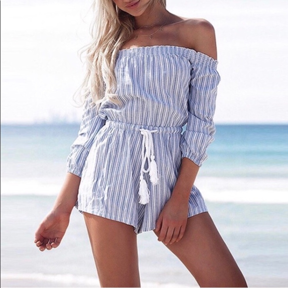 NWOT off the shoulder striped romper